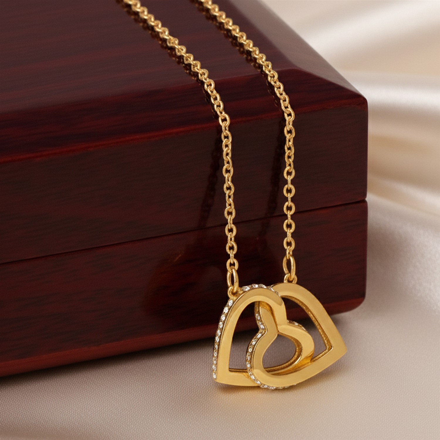 Interlocking Hearts Gold Necklace with Meaningful Message Card Gifts
