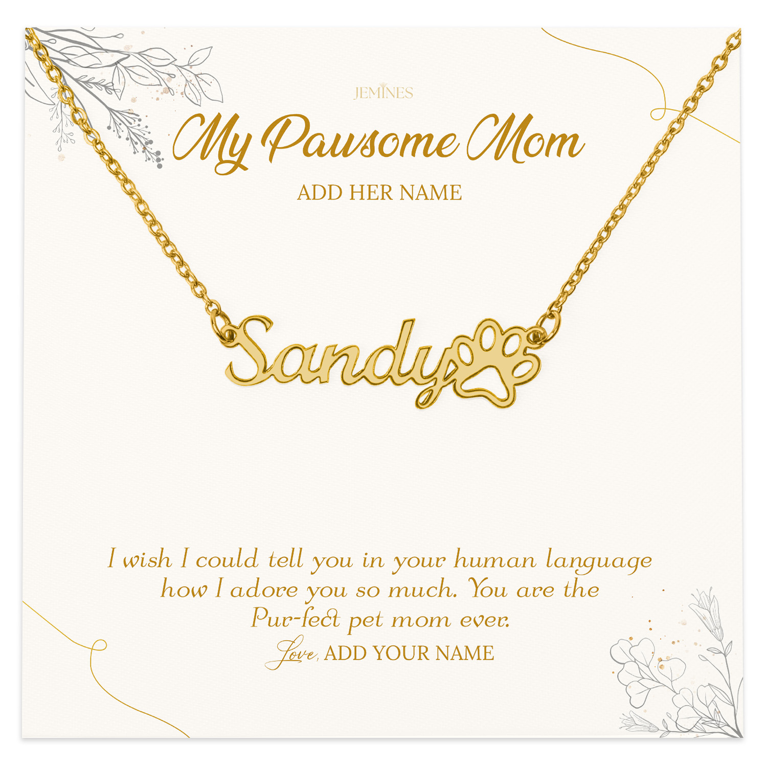 My Pawsome Mom Name Necklace Gifts
